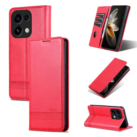 For OPPO Reno16 Pro 5G Global AZNS Magnetic Calf Texture Flip Leather Phone Case(Red)