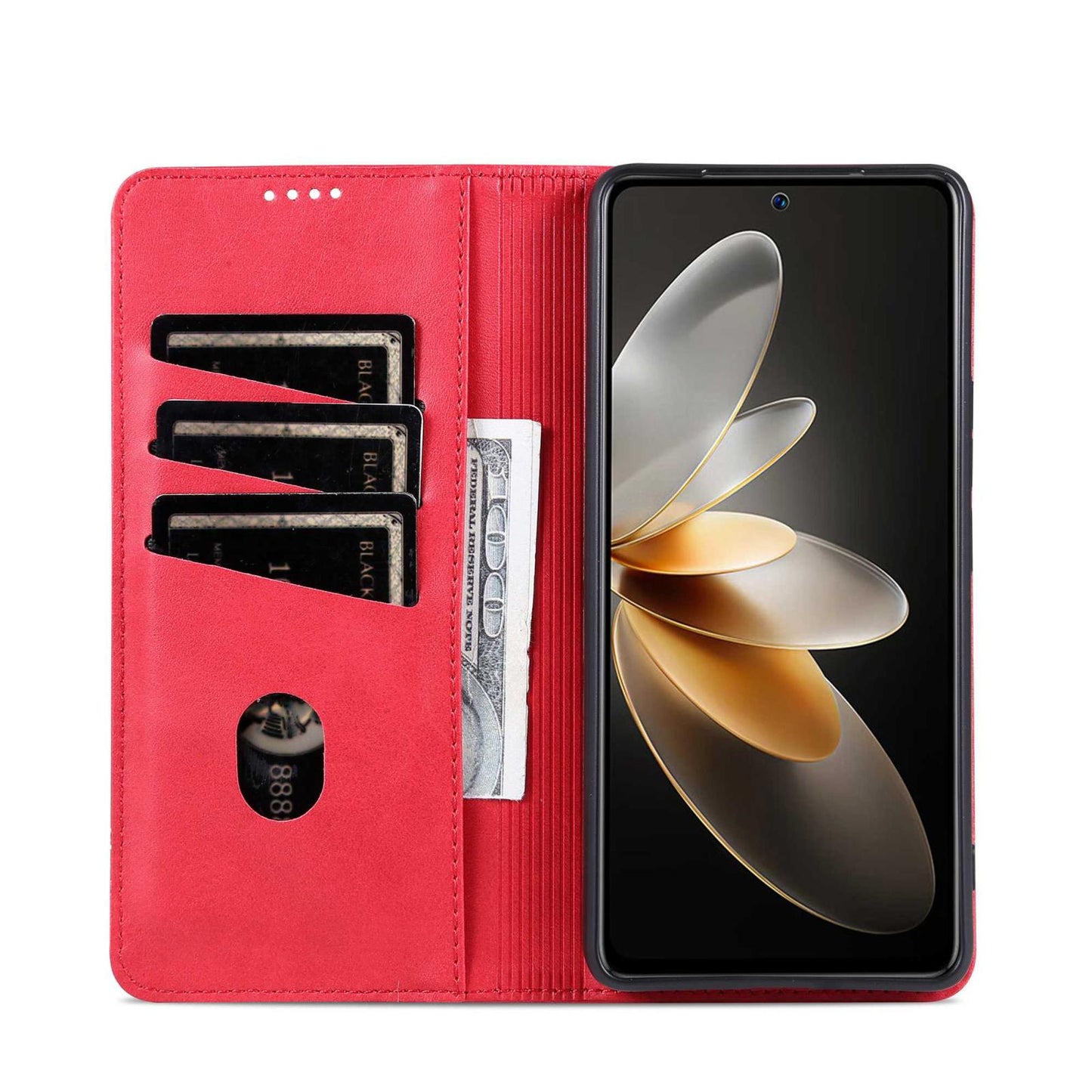 For OPPO Reno16 Pro 5G Global AZNS Magnetic Calf Texture Flip Leather Phone Case(Red)