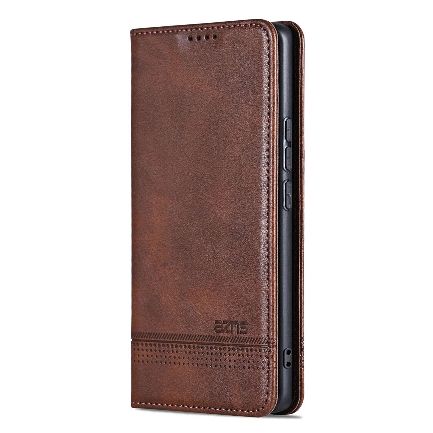 For OPPO Reno16 5G Global AZNS Magnetic Calf Texture Flip Leather Phone Case(Dark Brown)