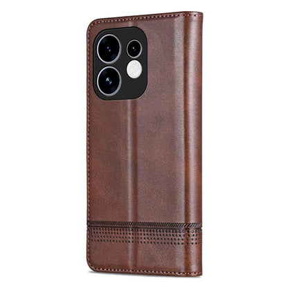 For OPPO Reno16 5G Global AZNS Magnetic Calf Texture Flip Leather Phone Case(Dark Brown)