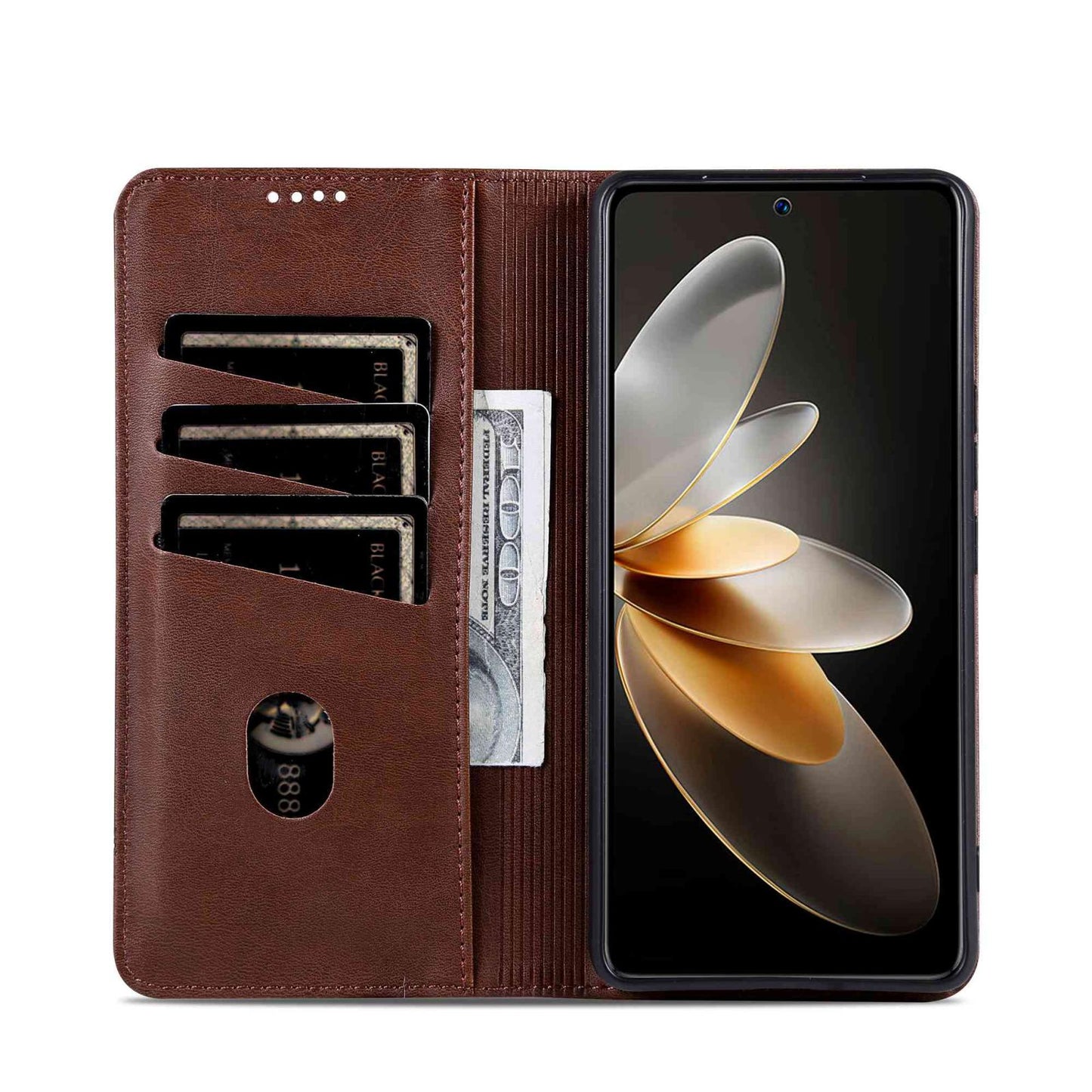 For OPPO Reno16 5G Global AZNS Magnetic Calf Texture Flip Leather Phone Case(Dark Brown)