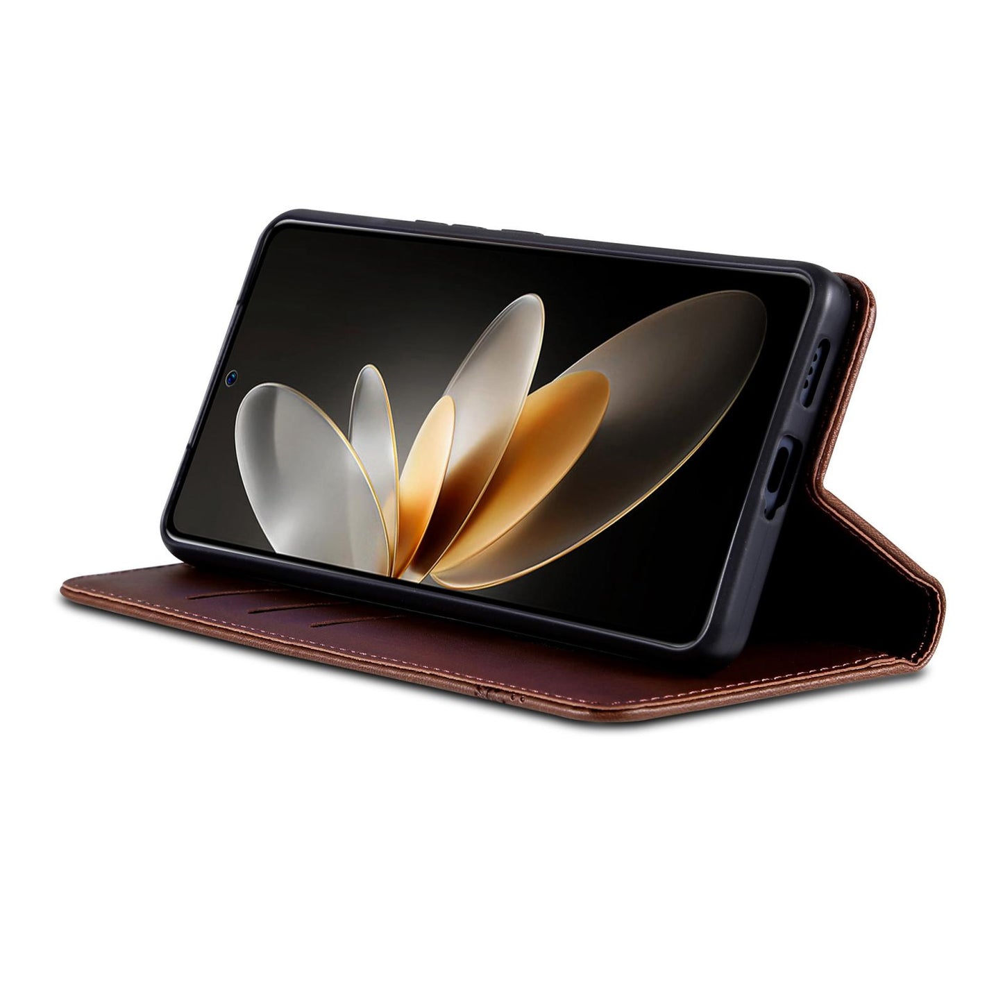 For OPPO Reno16 5G Global AZNS Magnetic Calf Texture Flip Leather Phone Case(Dark Brown)