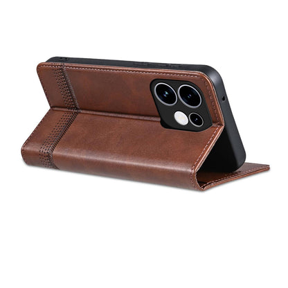 For OPPO Reno16 5G Global AZNS Magnetic Calf Texture Flip Leather Phone Case(Dark Brown)