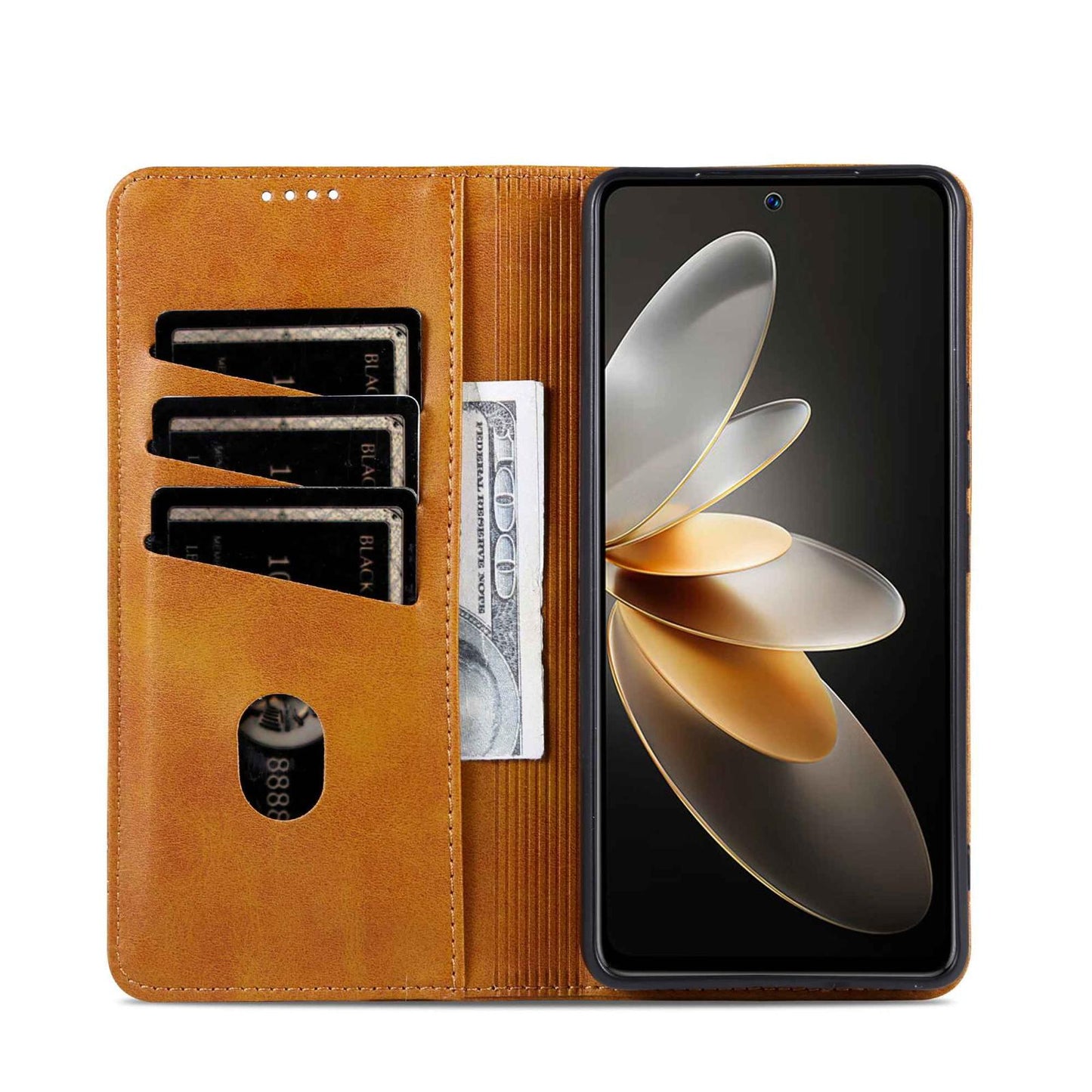 For OPPO Reno16 5G Global AZNS Magnetic Calf Texture Flip Leather Phone Case(Light Brown)