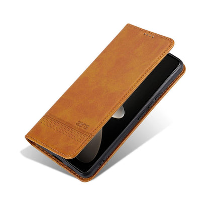 For OPPO Reno16 5G Global AZNS Magnetic Calf Texture Flip Leather Phone Case(Light Brown)