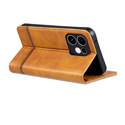 For OPPO Reno16 5G Global AZNS Magnetic Calf Texture Flip Leather Phone Case(Light Brown)