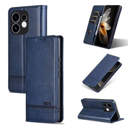 For OPPO Reno16 5G Global AZNS Magnetic Calf Texture Flip Leather Phone Case(Dark Blue)