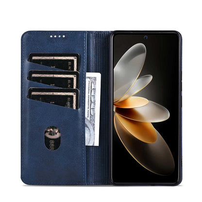 For OPPO Reno16 5G Global AZNS Magnetic Calf Texture Flip Leather Phone Case(Dark Blue)