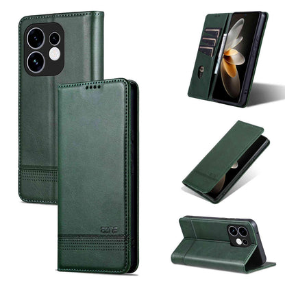For OPPO Reno16 5G Global AZNS Magnetic Calf Texture Flip Leather Phone Case(Dark Green)