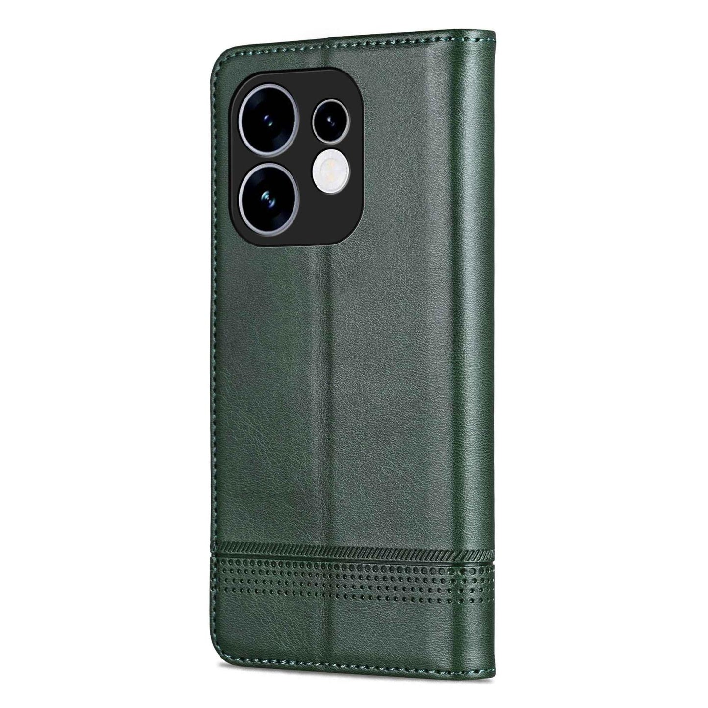 For OPPO Reno16 5G Global AZNS Magnetic Calf Texture Flip Leather Phone Case(Dark Green)