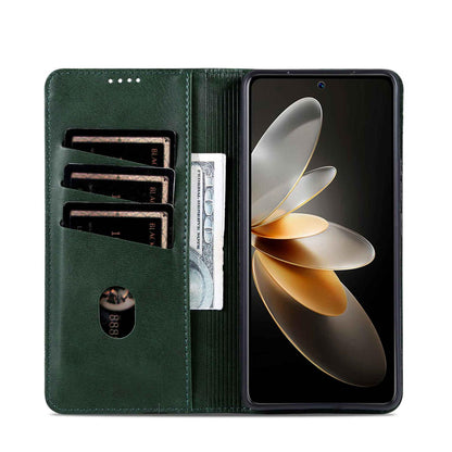 For OPPO Reno16 5G Global AZNS Magnetic Calf Texture Flip Leather Phone Case(Dark Green)