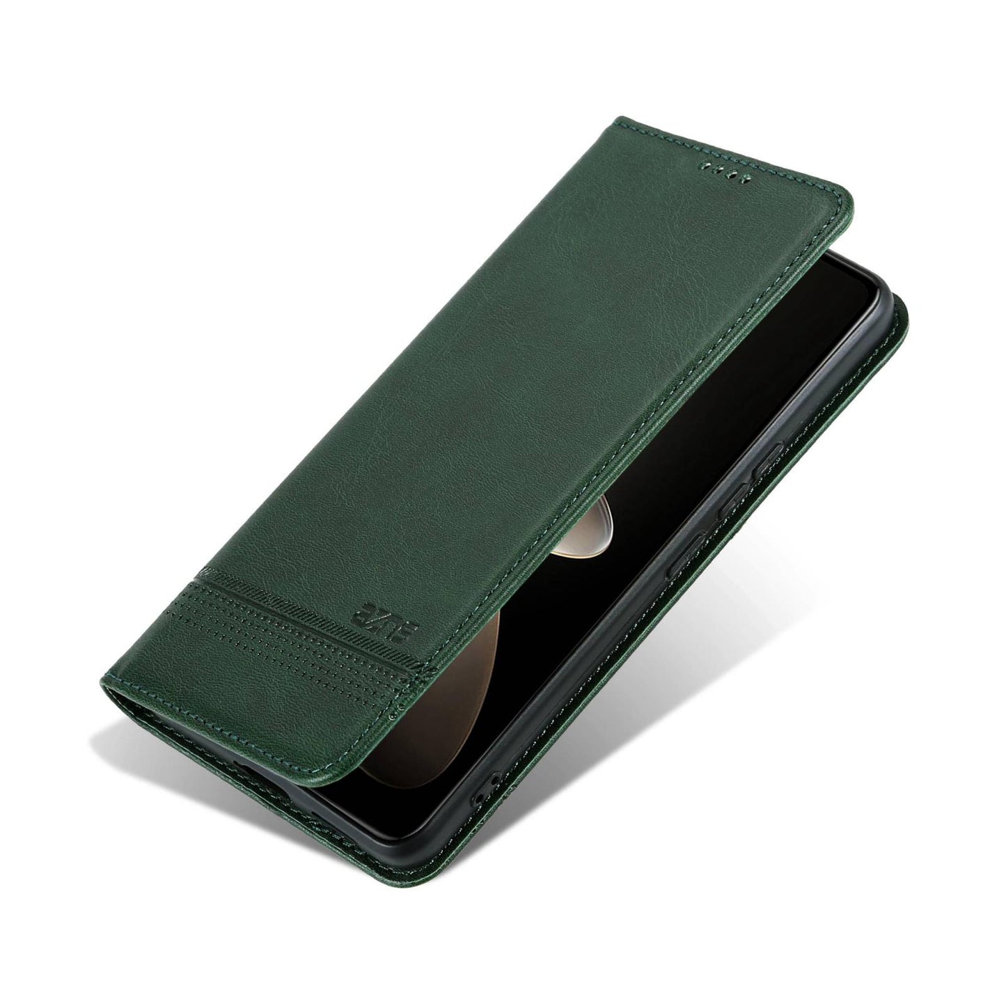 For OPPO Reno16 5G Global AZNS Magnetic Calf Texture Flip Leather Phone Case(Dark Green)