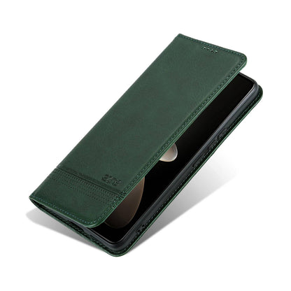 For OPPO Reno16 5G Global AZNS Magnetic Calf Texture Flip Leather Phone Case(Dark Green)