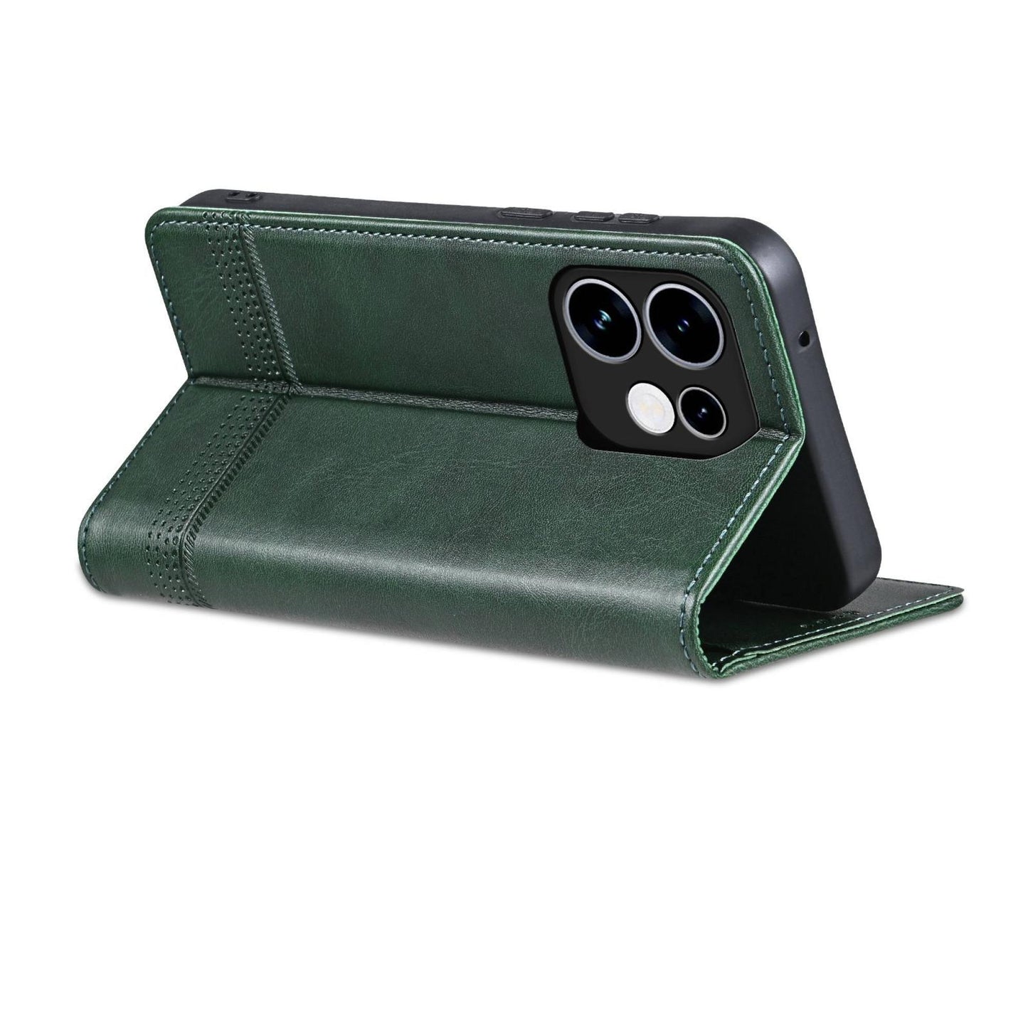 For OPPO Reno16 5G Global AZNS Magnetic Calf Texture Flip Leather Phone Case(Dark Green)