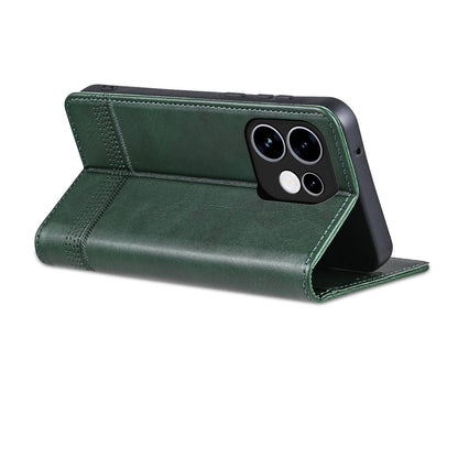 For OPPO Reno16 5G Global AZNS Magnetic Calf Texture Flip Leather Phone Case(Dark Green)