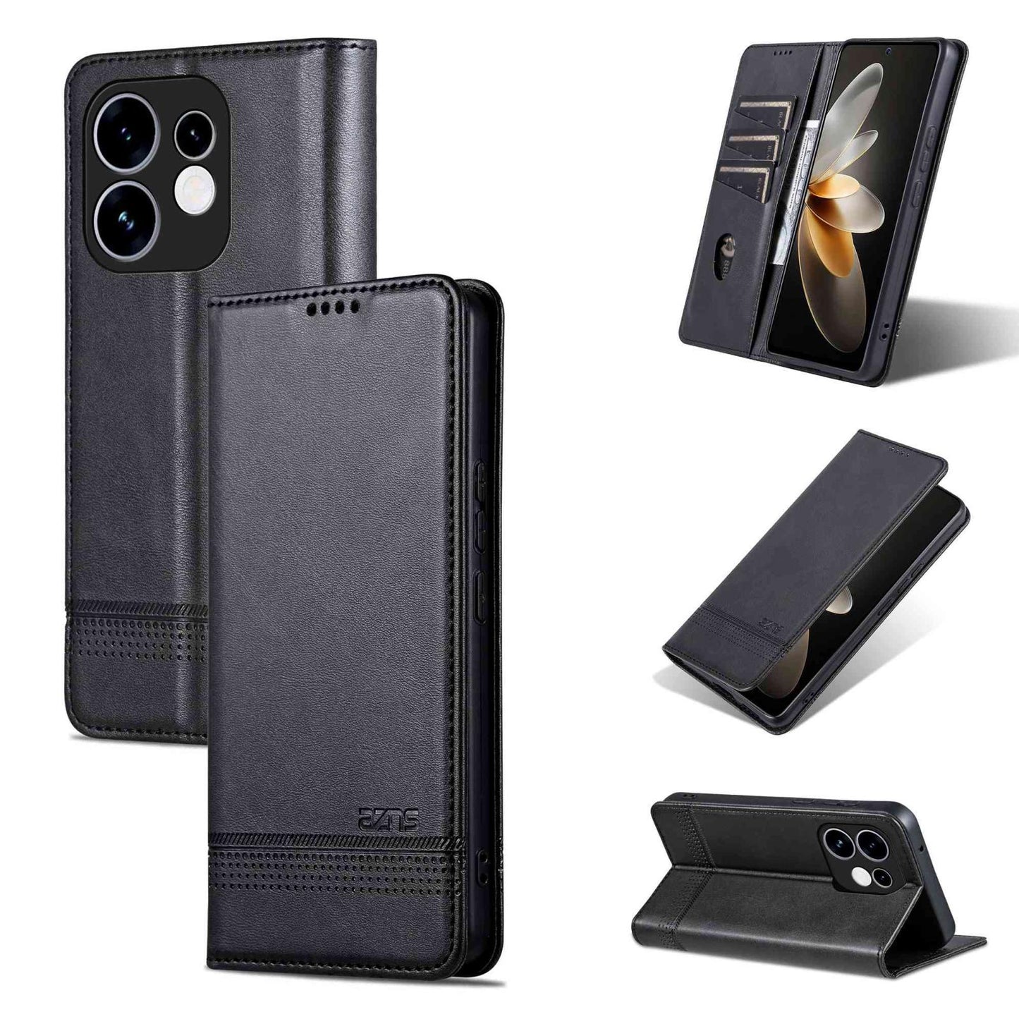 For OPPO Reno16 5G Global AZNS Magnetic Calf Texture Flip Leather Phone Case(Black)