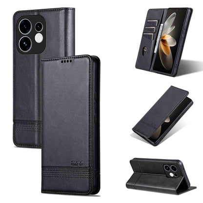 For OPPO Reno16 5G Global AZNS Magnetic Calf Texture Flip Leather Phone Case(Black)