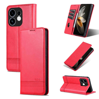 For OPPO Reno16 5G Global AZNS Magnetic Calf Texture Flip Leather Phone Case(Red)
