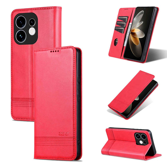 For OPPO Reno16 5G Global AZNS Magnetic Calf Texture Flip Leather Phone Case(Red)