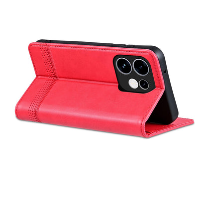 For OPPO Reno16 5G Global AZNS Magnetic Calf Texture Flip Leather Phone Case(Red)