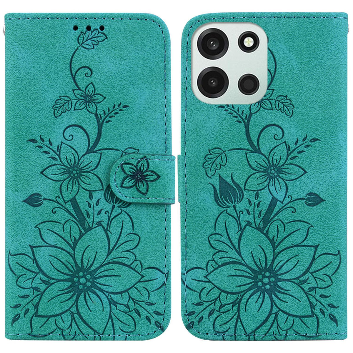For OnePlus Nord 6 5G / Turbo 6 / Turbo 6V Lily Embossed Leather Phone Case - Green - EDA005239720A