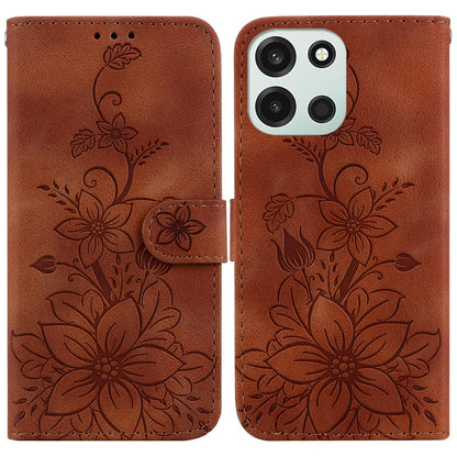 For OnePlus Nord 6 5G / Turbo 6 / Turbo 6V Lily Embossed Leather Phone Case - Brown - EDA005239720C