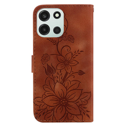 For OnePlus Nord 6 5G / Turbo 6 / Turbo 6V Lily Embossed Leather Phone Case - Brown - EDA005239720C
