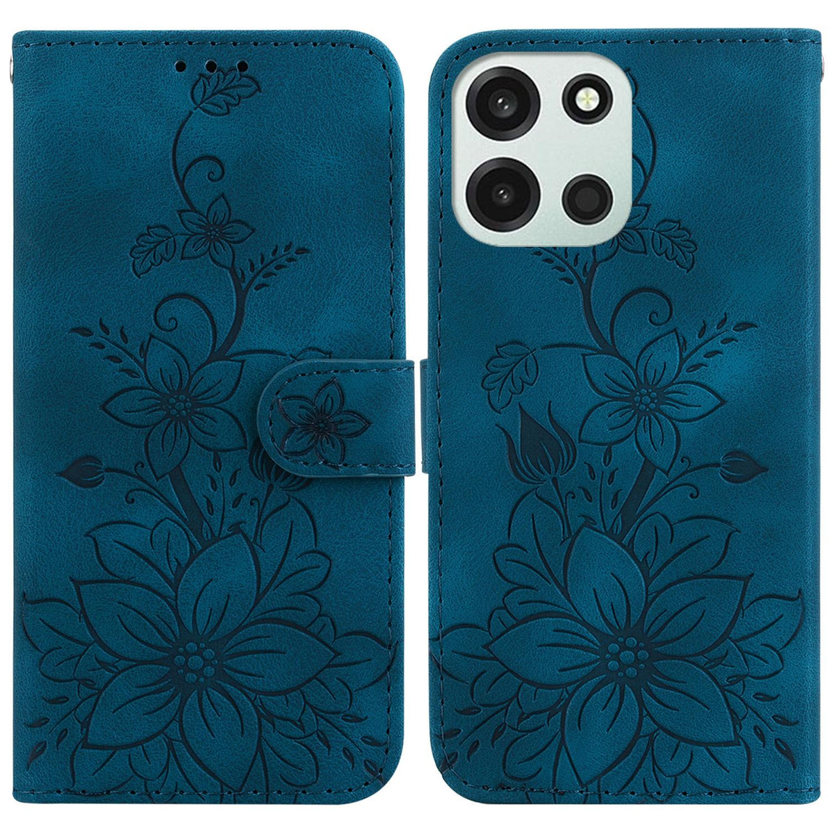 For OnePlus Nord 6 5G / Turbo 6 / Turbo 6V Lily Embossed Leather Phone Case - Dark Blue - EDA005239720D