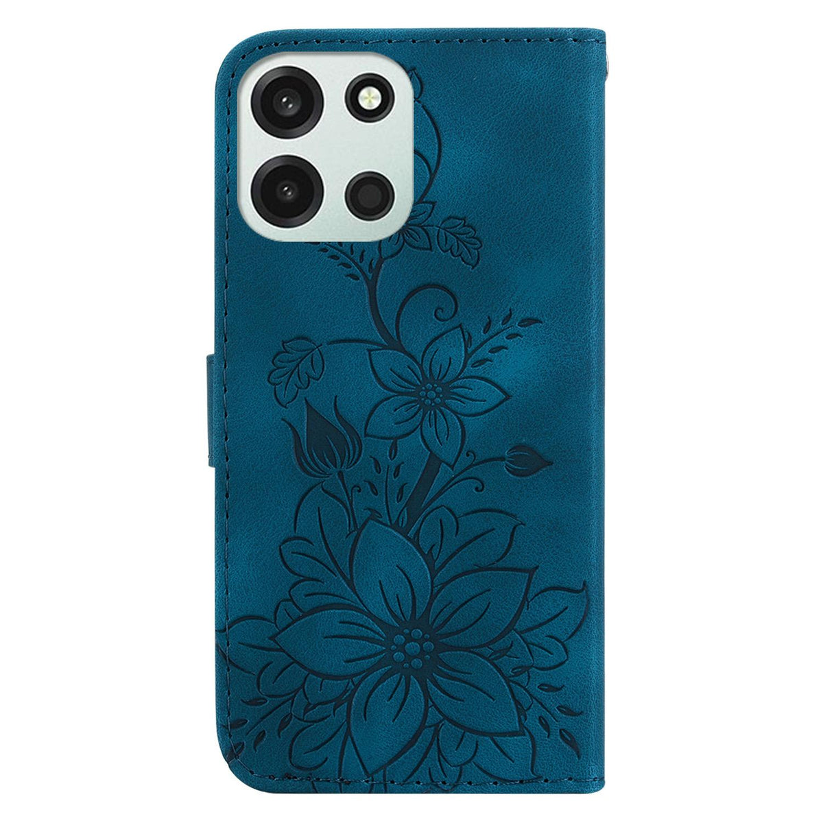 For OnePlus Nord 6 5G / Turbo 6 / Turbo 6V Lily Embossed Leather Phone Case - Dark Blue - EDA005239720D