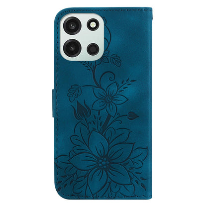 For OnePlus Nord 6 5G / Turbo 6 / Turbo 6V Lily Embossed Leather Phone Case - Dark Blue - EDA005239720D