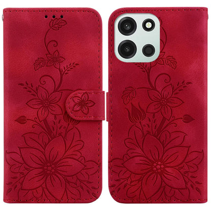 For OnePlus Nord 6 5G / Turbo 6 / Turbo 6V Lily Embossed Leather Phone Case - Red - EDA005239720E