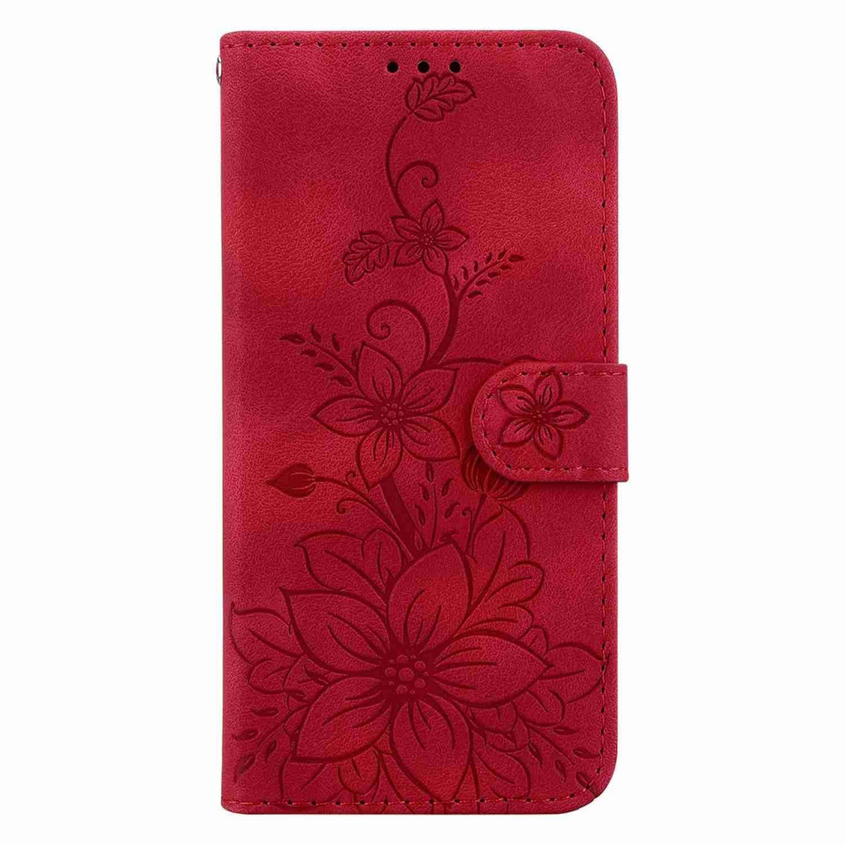 For OnePlus Nord 6 5G / Turbo 6 / Turbo 6V Lily Embossed Leather Phone Case - Red - EDA005239720E