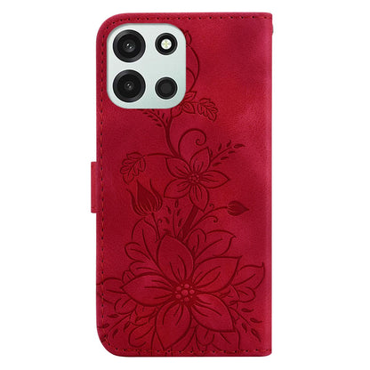 For OnePlus Nord 6 5G / Turbo 6 / Turbo 6V Lily Embossed Leather Phone Case - Red - EDA005239720E
