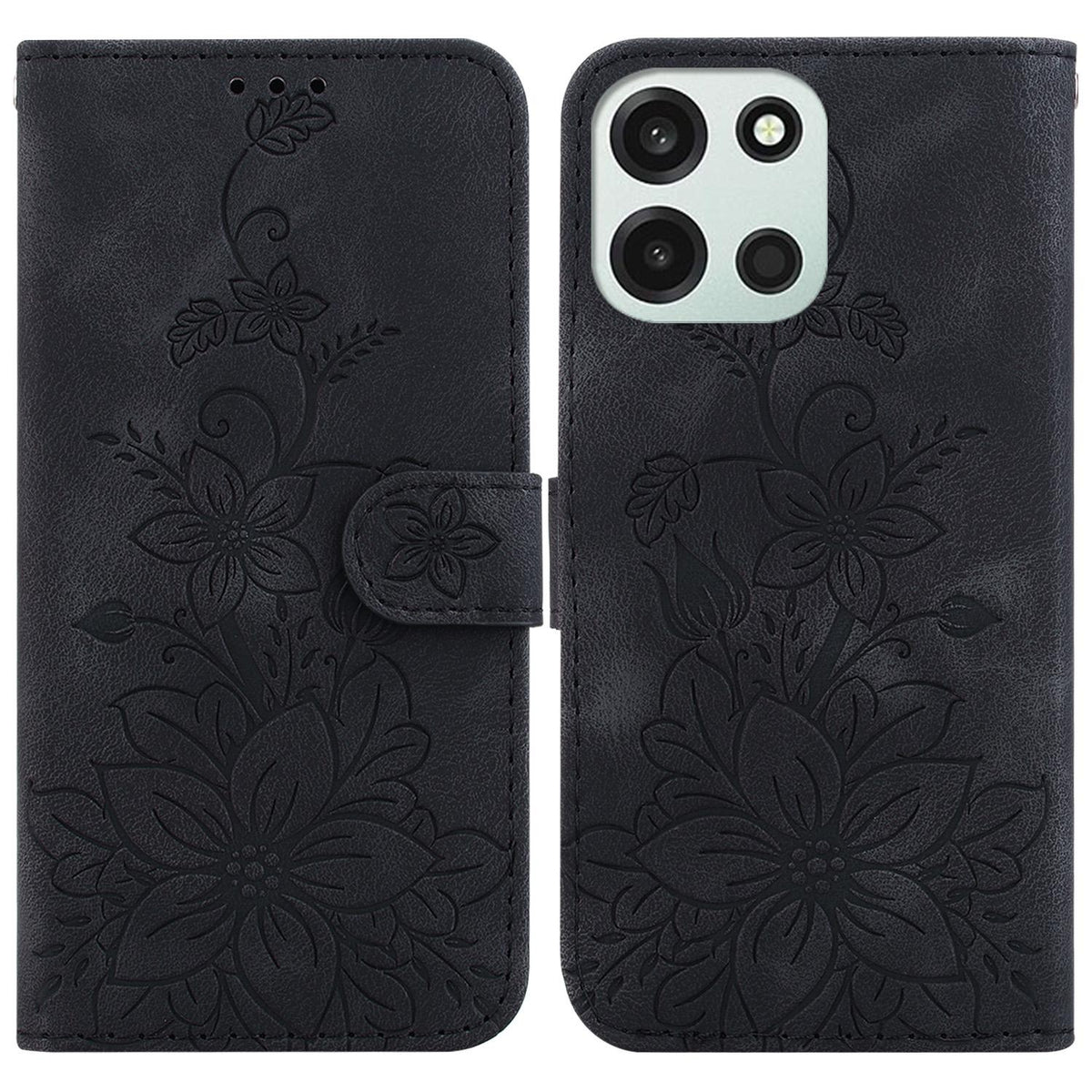 For OnePlus Nord 6 5G / Turbo 6 / Turbo 6V Lily Embossed Leather Phone Case - Black - EDA005239720F