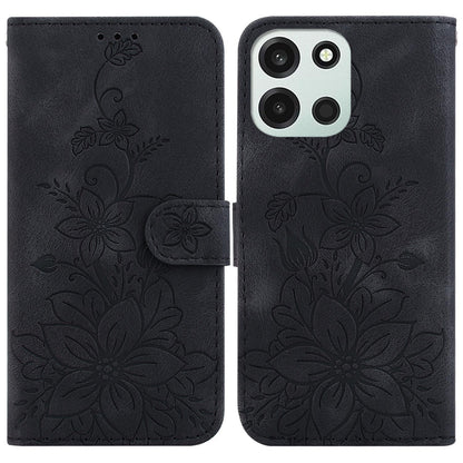 For OnePlus Nord 6 5G / Turbo 6 / Turbo 6V Lily Embossed Leather Phone Case - Black - EDA005239720F