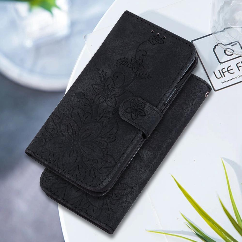 For OnePlus Nord 6 5G / Turbo 6 / Turbo 6V Lily Embossed Leather Phone Case - Black - EDA005239720F