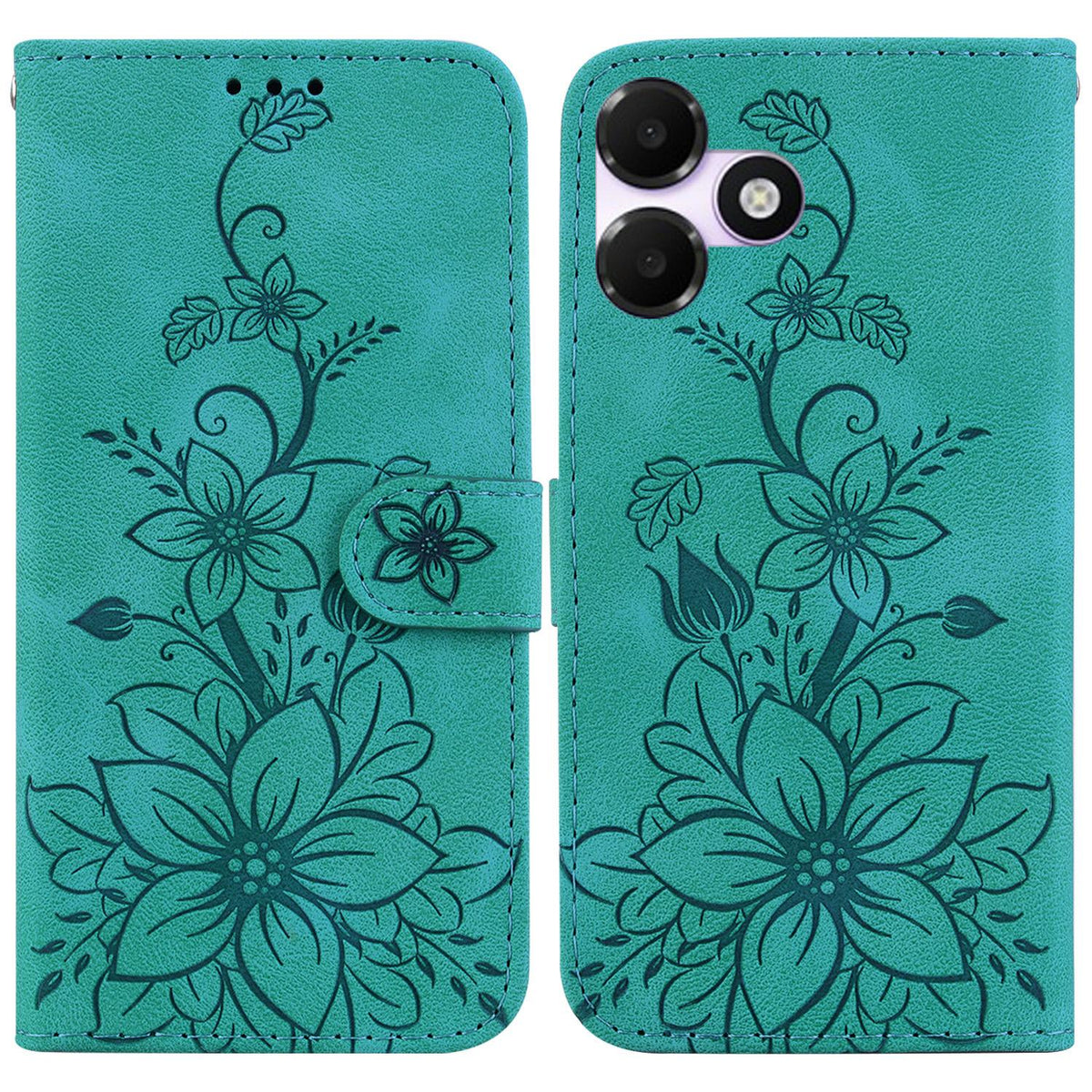 For OPPO A6c 4G Lily Embossed Leather Phone Case - Green - EDA005255447A