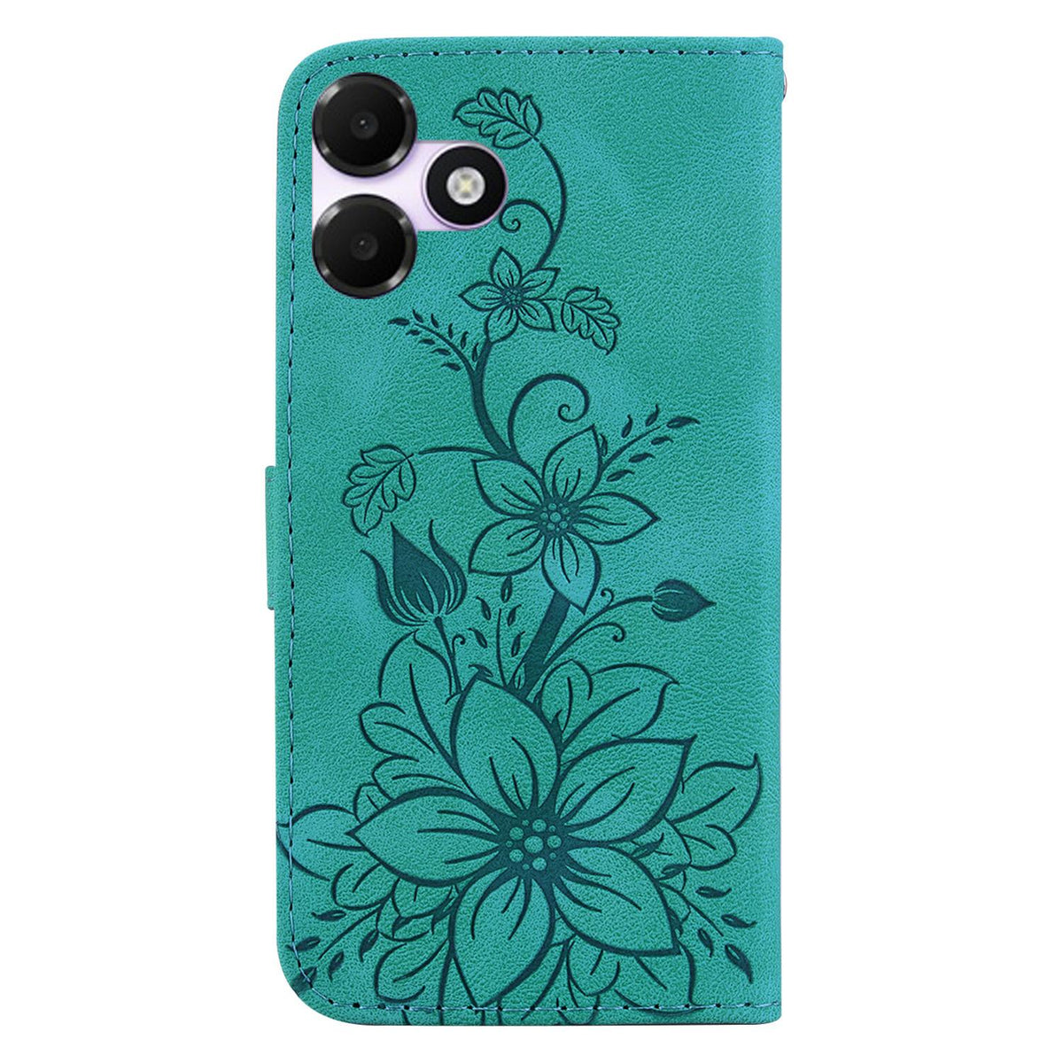 For OPPO A6c 4G Lily Embossed Leather Phone Case - Green - EDA005255447A