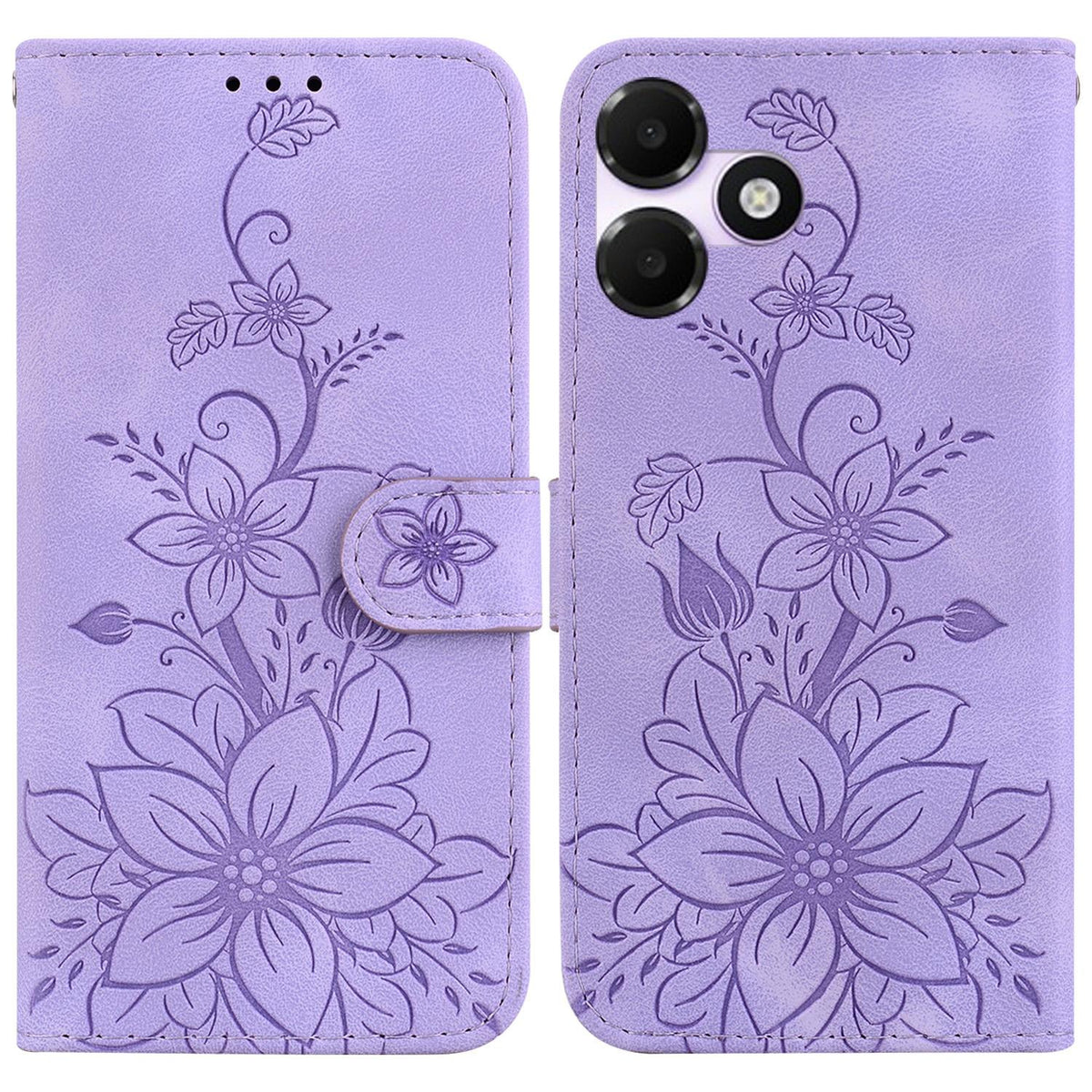 For OPPO A6c 4G Lily Embossed Leather Phone Case - Purple - EDA005255447B