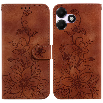For OPPO A6c 4G Lily Embossed Leather Phone Case - Brown - EDA005255447C