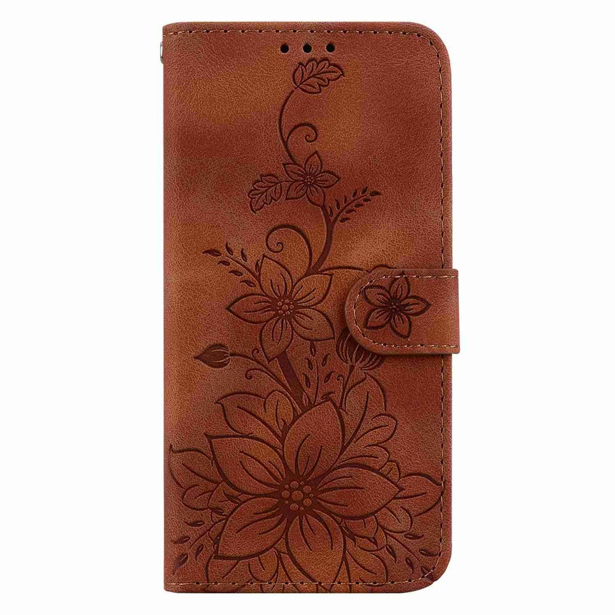 For OPPO A6c 4G Lily Embossed Leather Phone Case - Brown - EDA005255447C