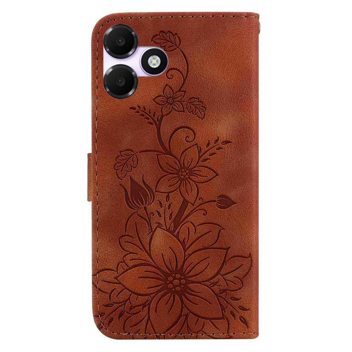 For OPPO A6c 4G Lily Embossed Leather Phone Case - Brown - EDA005255447C