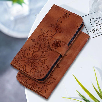 For OPPO A6c 4G Lily Embossed Leather Phone Case - Brown - EDA005255447C