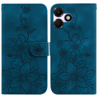For OPPO A6c 4G Lily Embossed Leather Phone Case - Dark Blue - EDA005255447D