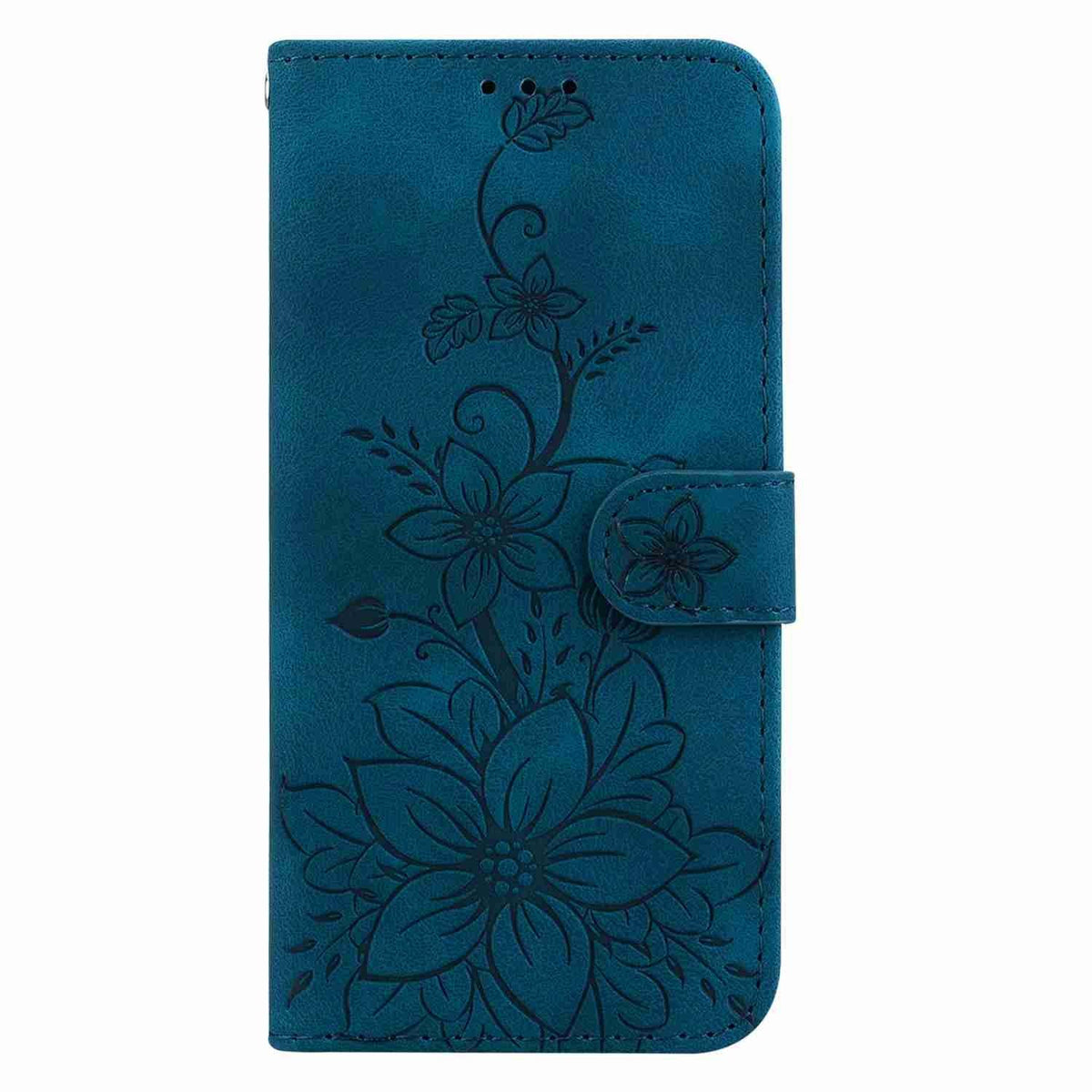 For OPPO A6c 4G Lily Embossed Leather Phone Case - Dark Blue - EDA005255447D