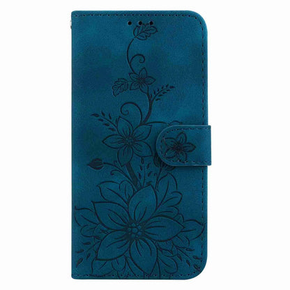 For OPPO A6c 4G Lily Embossed Leather Phone Case - Dark Blue - EDA005255447D