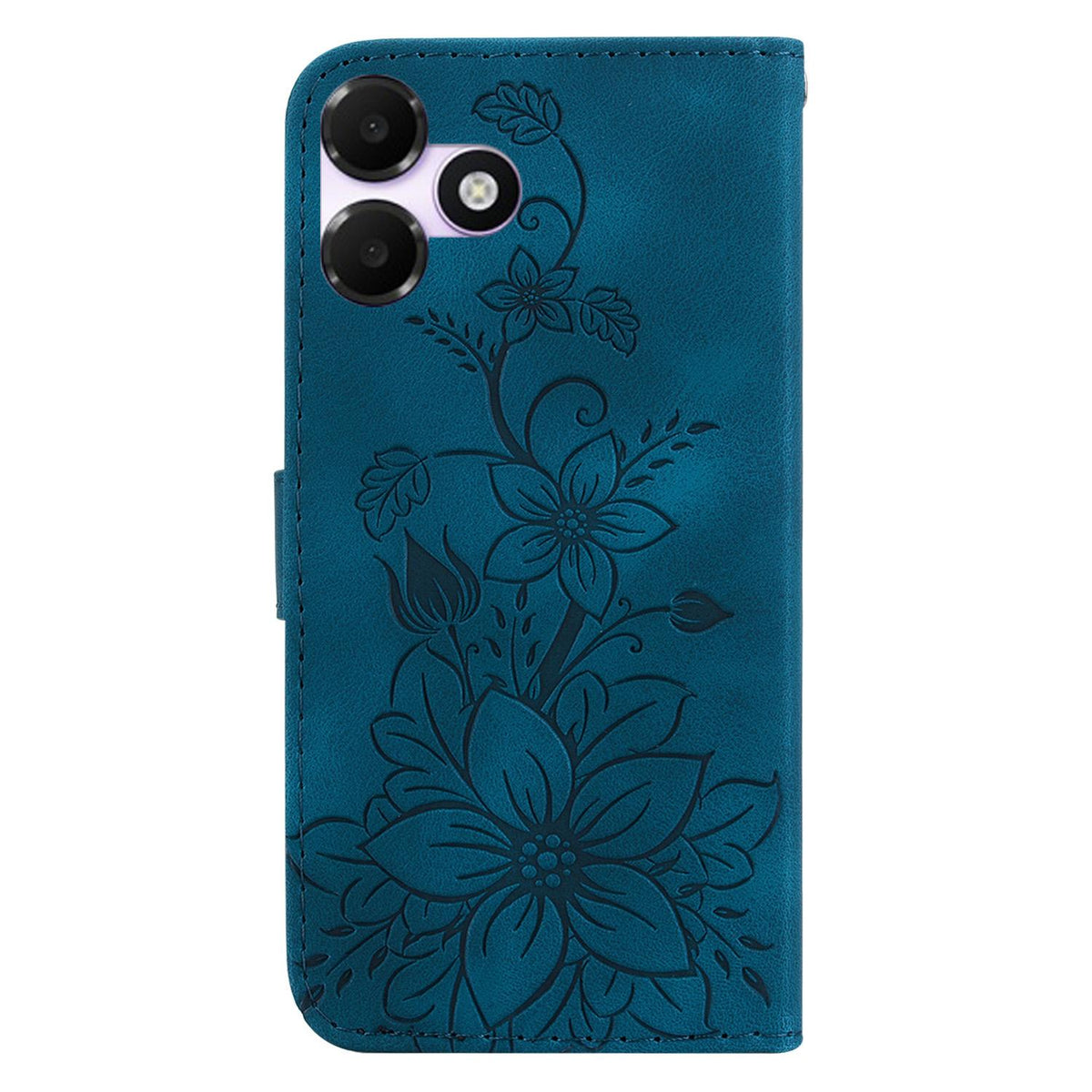 For OPPO A6c 4G Lily Embossed Leather Phone Case - Dark Blue - EDA005255447D
