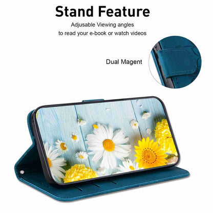 For OPPO A6c 4G Lily Embossed Leather Phone Case - Dark Blue - EDA005255447D
