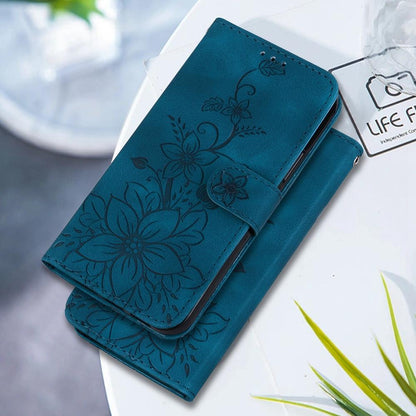 For OPPO A6c 4G Lily Embossed Leather Phone Case - Dark Blue - EDA005255447D