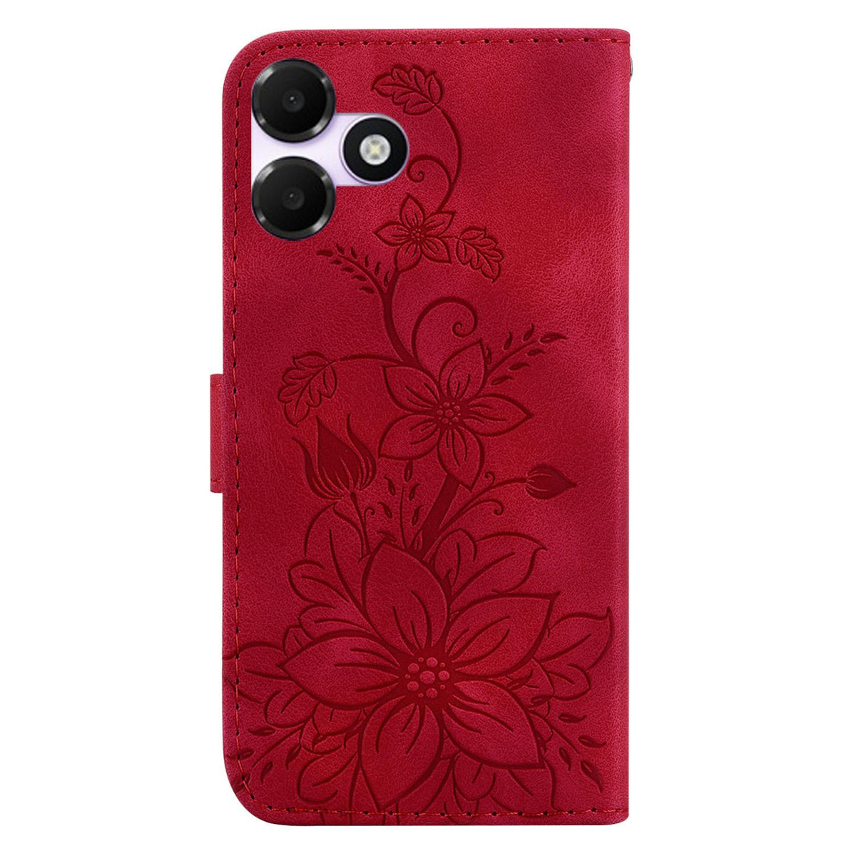For OPPO A6c 4G Lily Embossed Leather Phone Case - Red - EDA005255447E